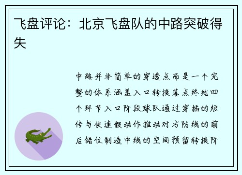 飞盘评论：北京飞盘队的中路突破得失